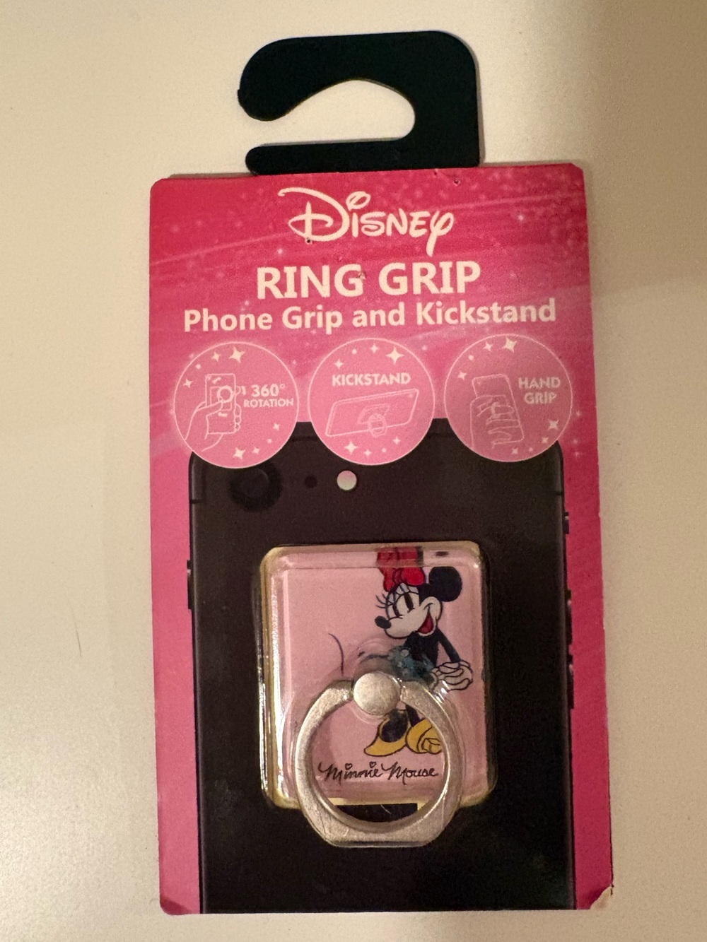 Disney Minnie Mouse Pink Phone Ring Grip with Silver Ring Kickstand